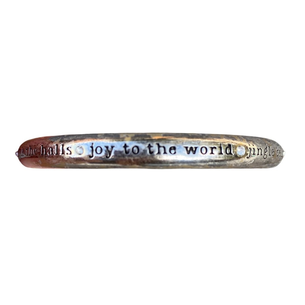 Brighton Stamped Christmas Carol Song Lyric Bangle‎ Bracelet Silver Tone